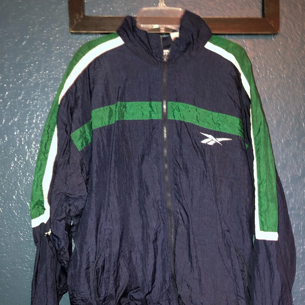 Classic Reebok windbreaker navy and green